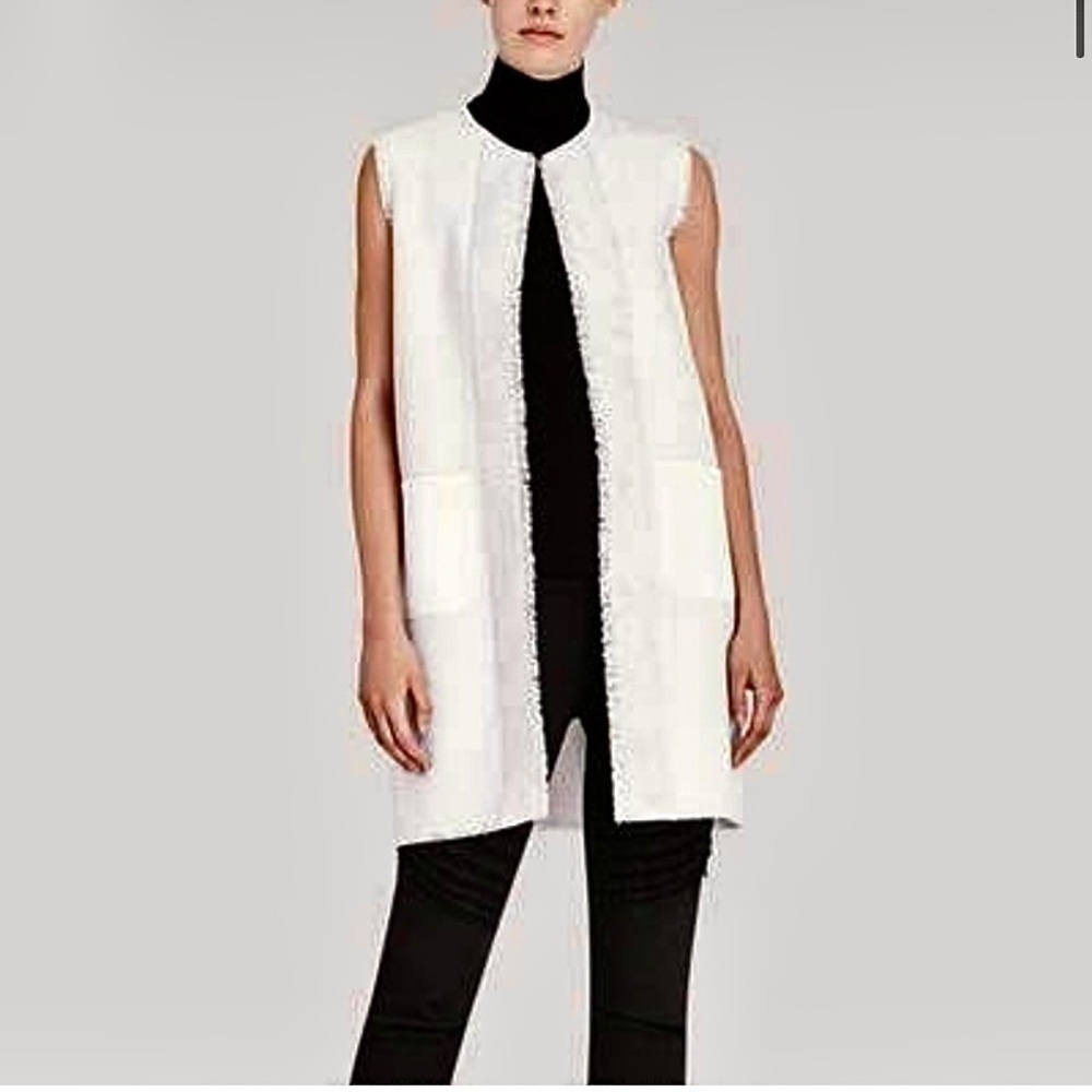 Elie Tahari Verina White Mixed Texture Vest XL Leather Woven Scuba - Picture 1 of 9